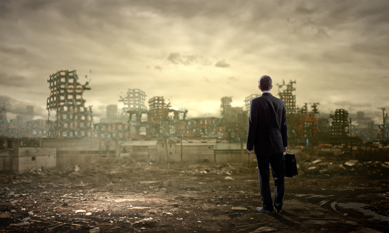 Man standing in ruins