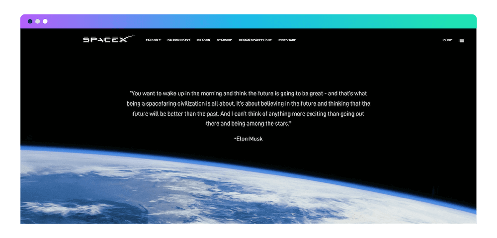 SpaceX landing page mission statement.