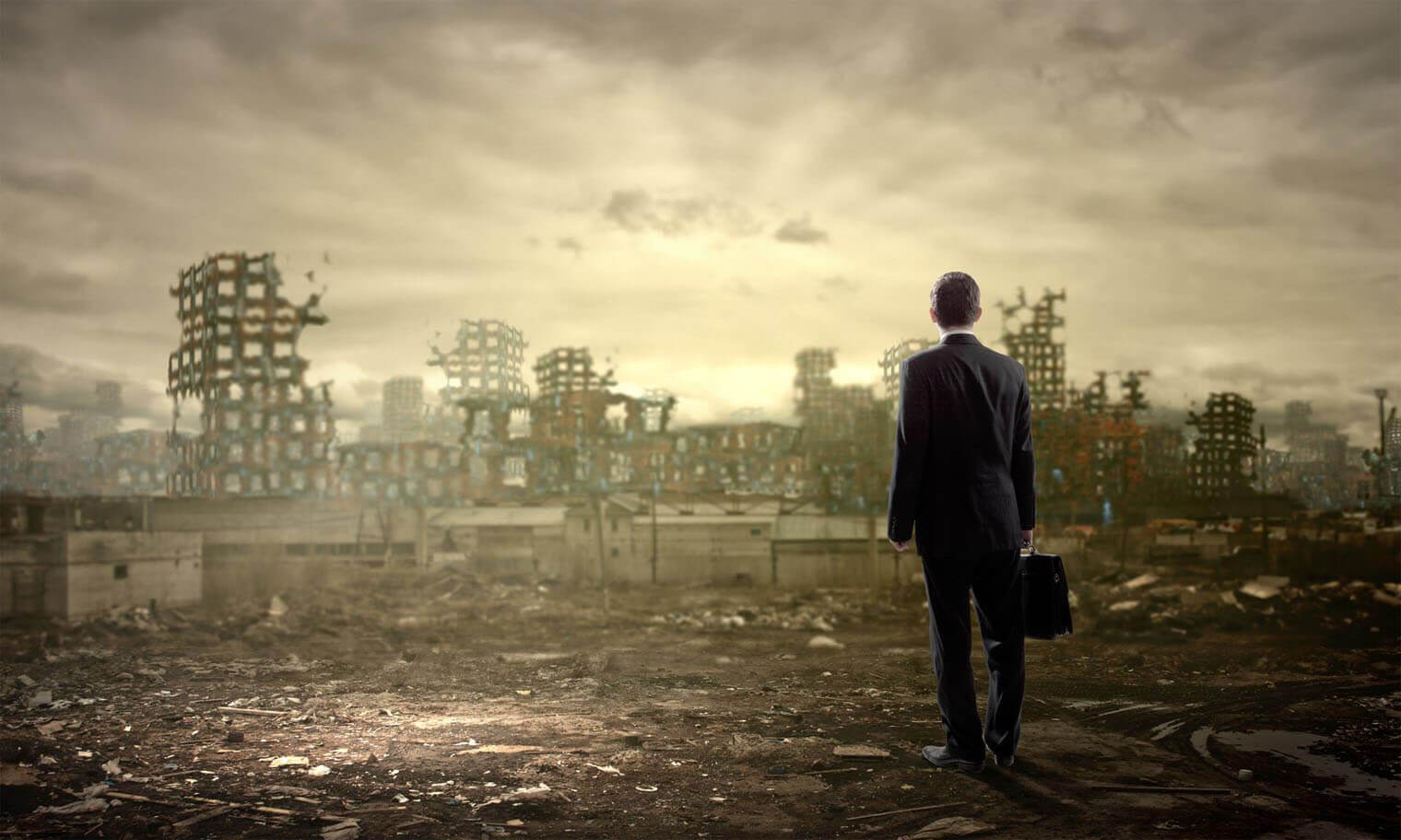 Man standing in ruins