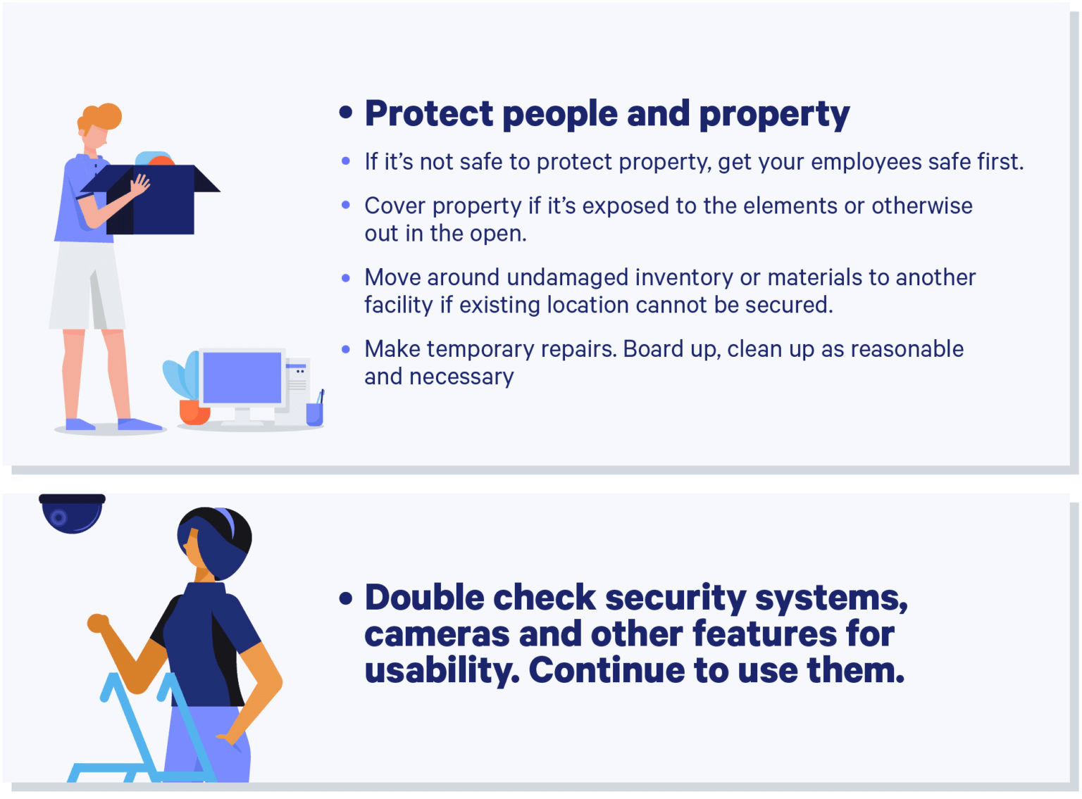 Infographic displaying security steps if property damage occurs