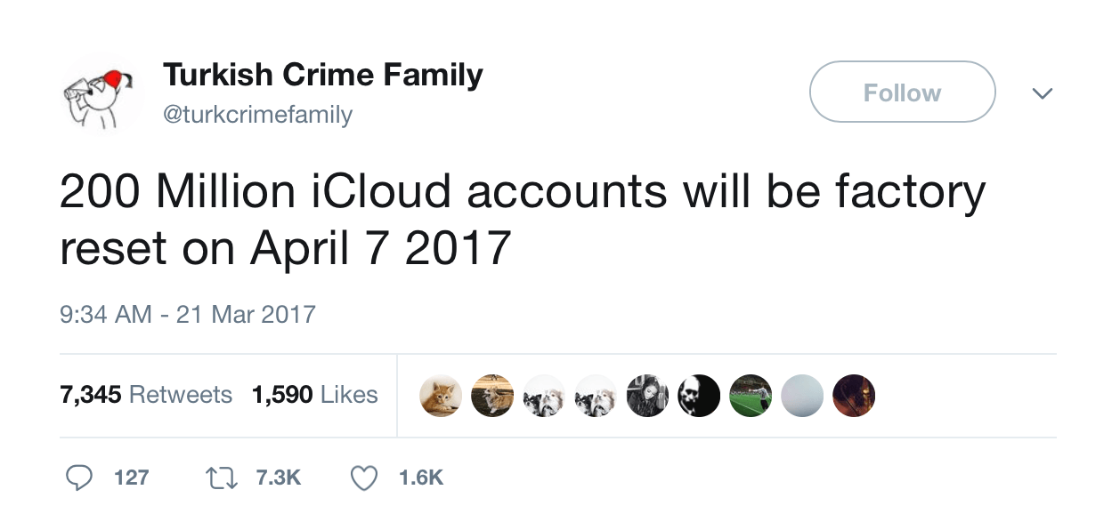 200 million iCloud accounts factory reset tweet