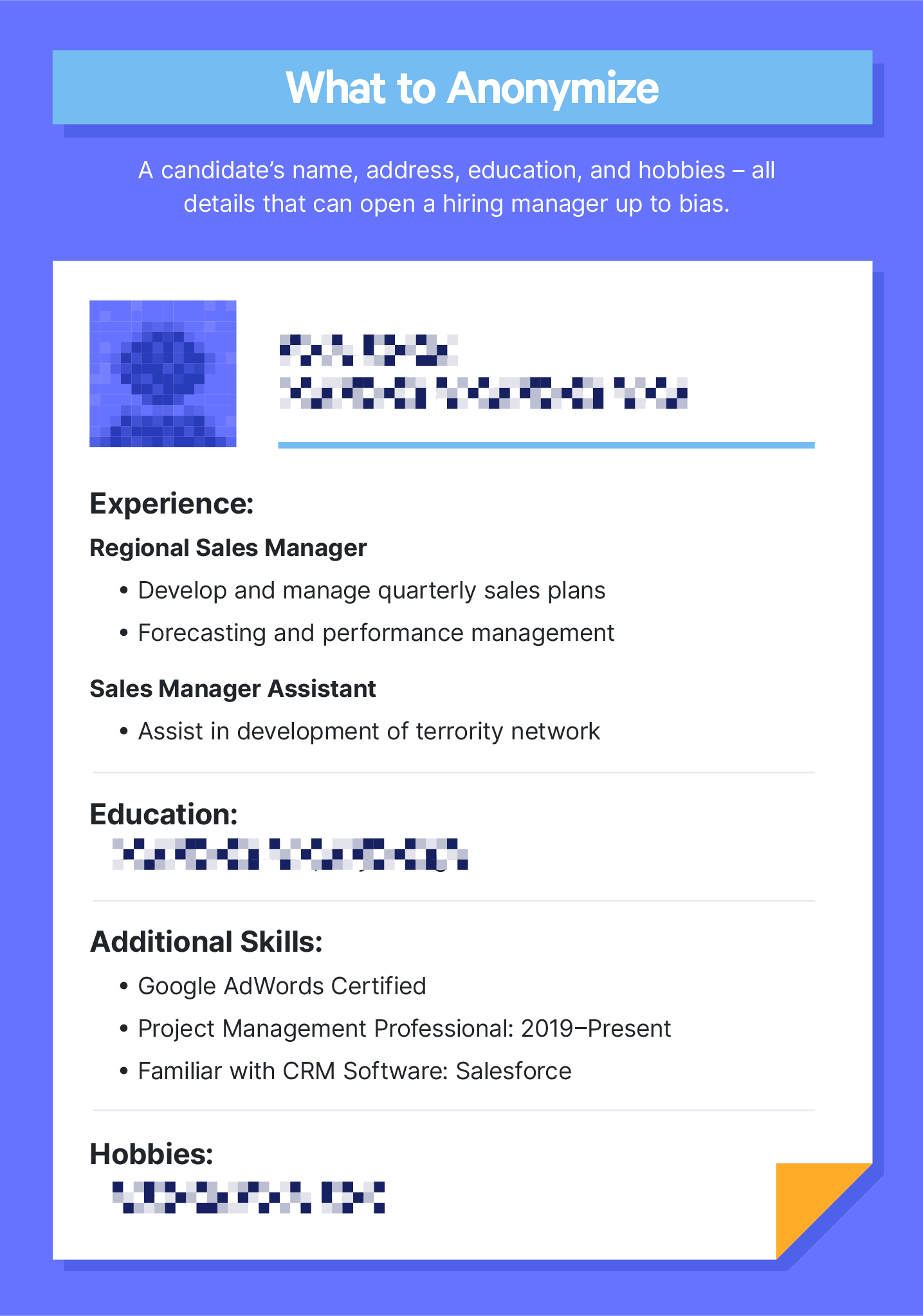 Illustrated blind hiring resume example