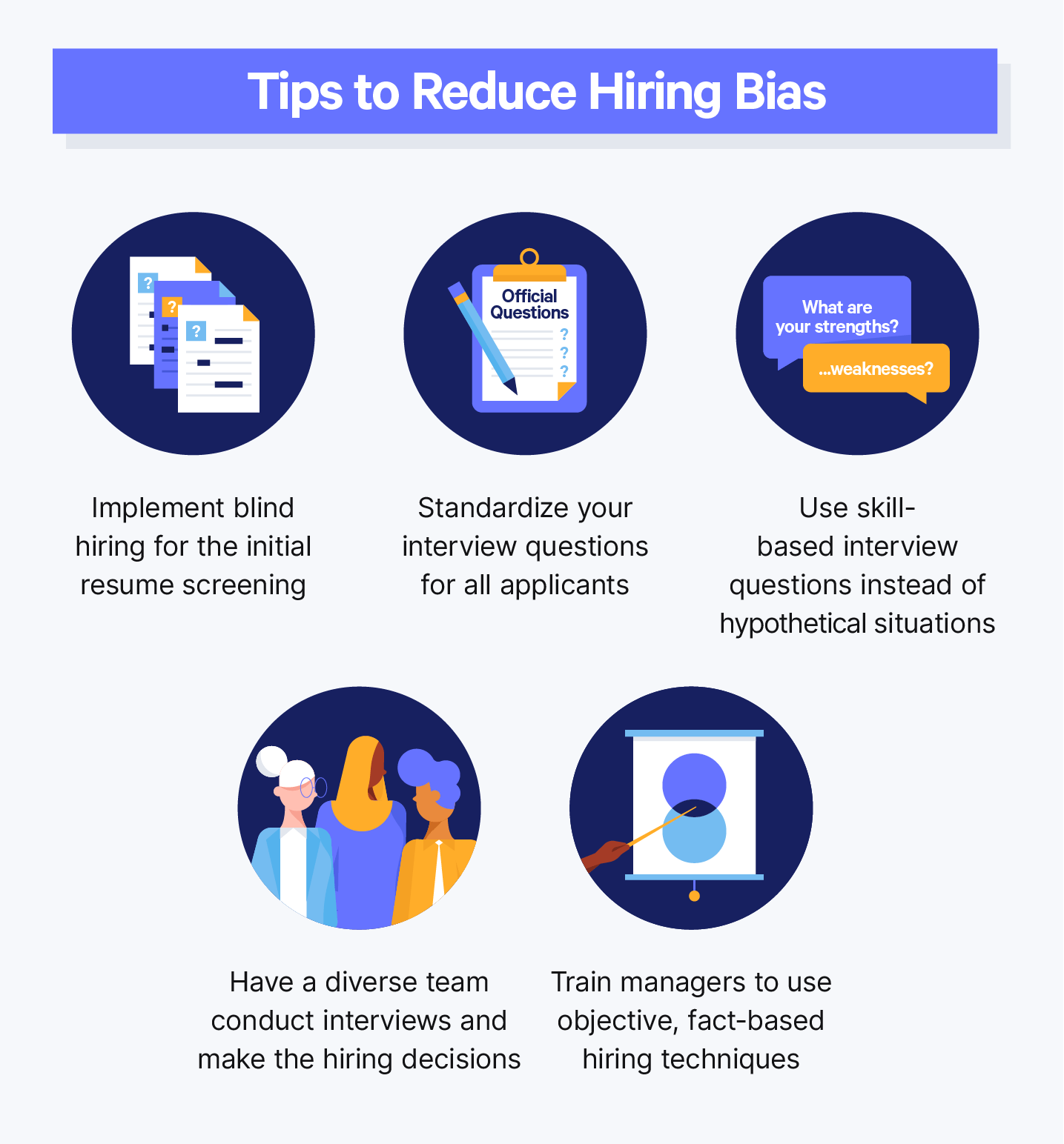 Illustrations and tips to reduce hiring bias