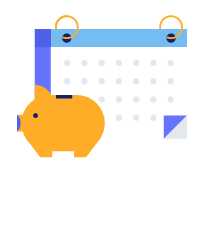 A piggy bank next to a calendar