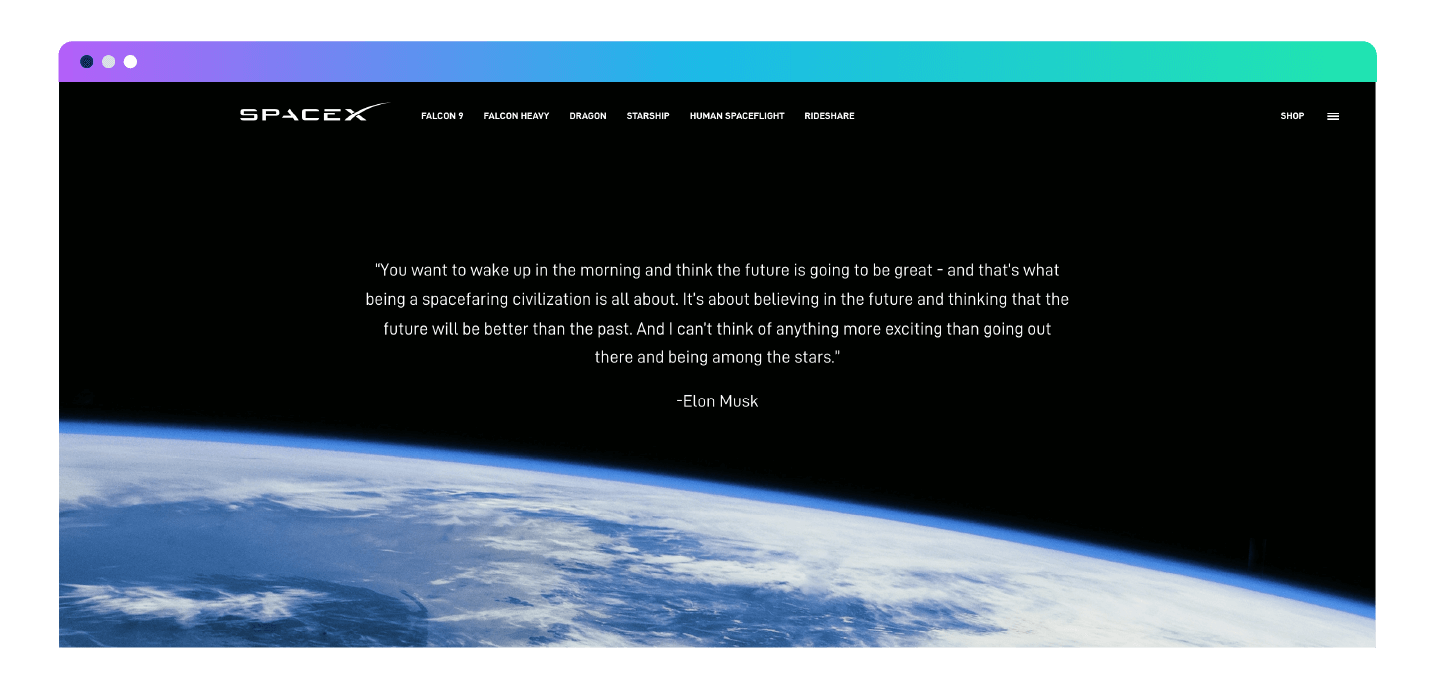 SpaceX landing page mission statement