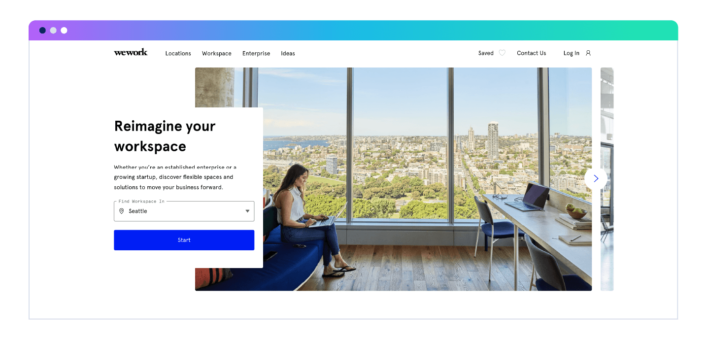 WeWork landing page