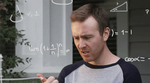 A person is standing in front of a building, doing math in their head with equations swirling around them. They're trying to figure out how claims work.