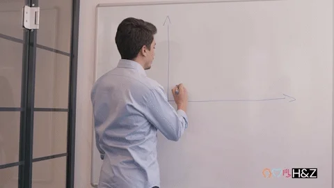 A consultant is drawing a high growth chart on a whiteboard, comedically. He's definitely gotten tips from Embroker's June 2024 newsletter.