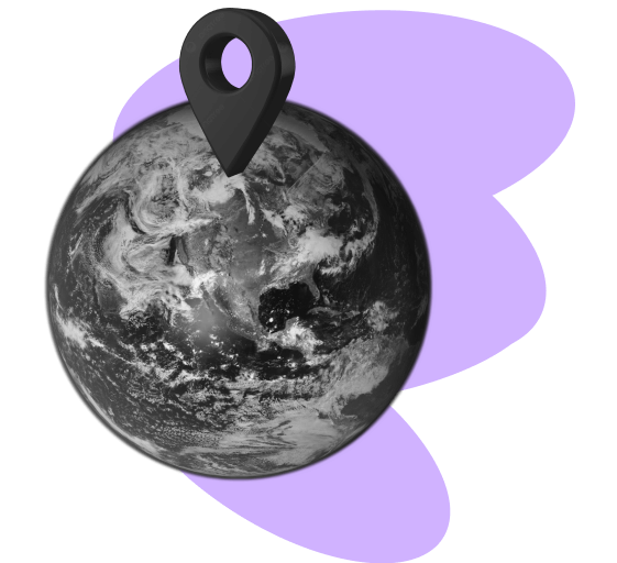 Earth with a location pin placed on its Northern Hemisphere